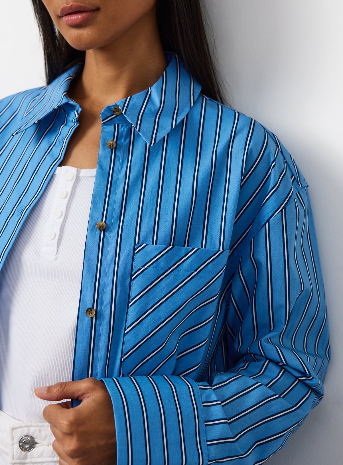 Blue Stripe Poplin Longline Shirt Dress 12 - Image 3 thumbnail